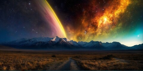 Wall Mural - Starry Night Sky. Universe Exploration and Astronomy. Supernova Desktop Background.