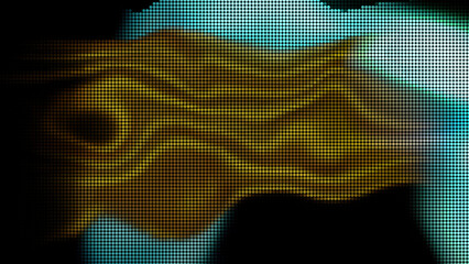Poster - Golden retro wavy screen with moving shapes. Motion. Monitor with blinking colorful wavy lines.