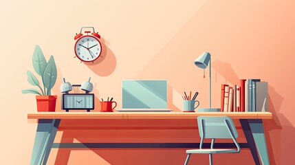 Pristine workspace flat illustration - Generative AI.
