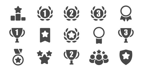 set with award, award with number 1, 2, 3, trophy cup, trophy cup with star winner medal, trophy sta