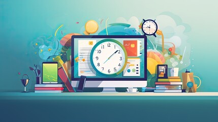 Web designer workstation flat illustration - Generative AI.