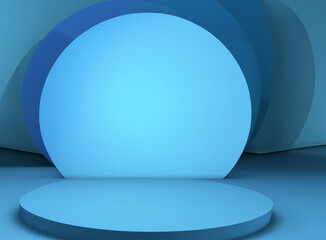 blue circle stage with copy space, banner blank, empty blue template