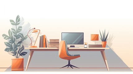 Serene minimalist workspace flat illustration - Generative AI.