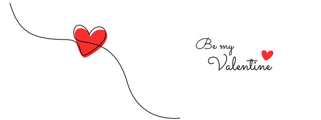 Aufkleber - One continuous drawing of red heart and love sign. Thin flourish and romantic symbol for greeting card and web banner in simple linear style. Editable stroke. Doodle vector illustration