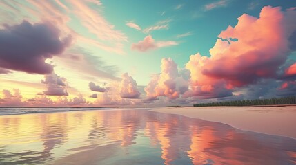 Amazing Ocean View during the Sunrise, Empty Beach, Cloudy.