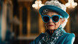 attractive bright elderly woman in an elegant hat celebrating her centenary.