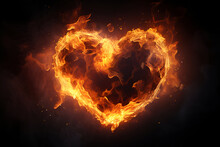 Bright Flame Heart Symbol On The Black Background