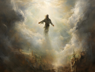 Wall Mural - Resurrected Jesus Christ ascending to heaven. God, Heaven and Second Coming concept
