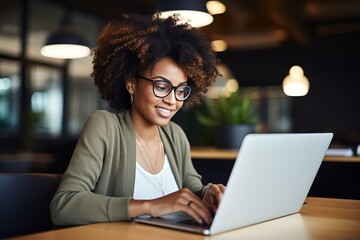 Aufkleber - Portrait of a stylish businessman girl working at a laptop