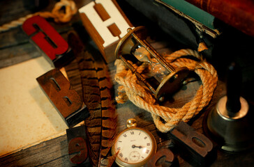 Fototapete - Retro type objects and old wooden typographic blocks. Letters and numbers. Vinatage background