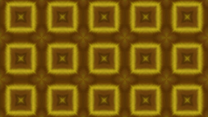 Poster - Unique kaleidoscope colorful design with blinking squares. Motion. Symmetrical repeating pattern with yellow figures.