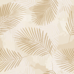 Wall Mural - Palm Leaves Pattern. Watercolor Palm leaves seamless vector background, brown jungle print textured