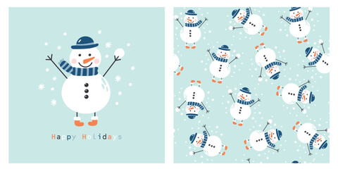Wall Mural - сard with a snowman. happy holidays. vector illustrations