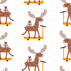 Wall Mural - christmas seamless pattern with cute moose. vector illustrations