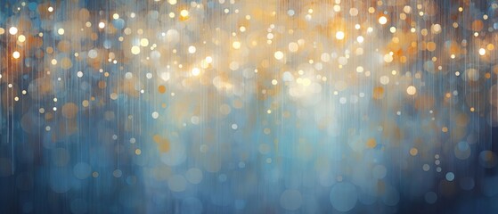 Golden and Cyan Particles over a Blurred Background. Shiny and Defocused Particles.