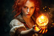Creative collage generative ai photo of powerful magician spell fireball magic