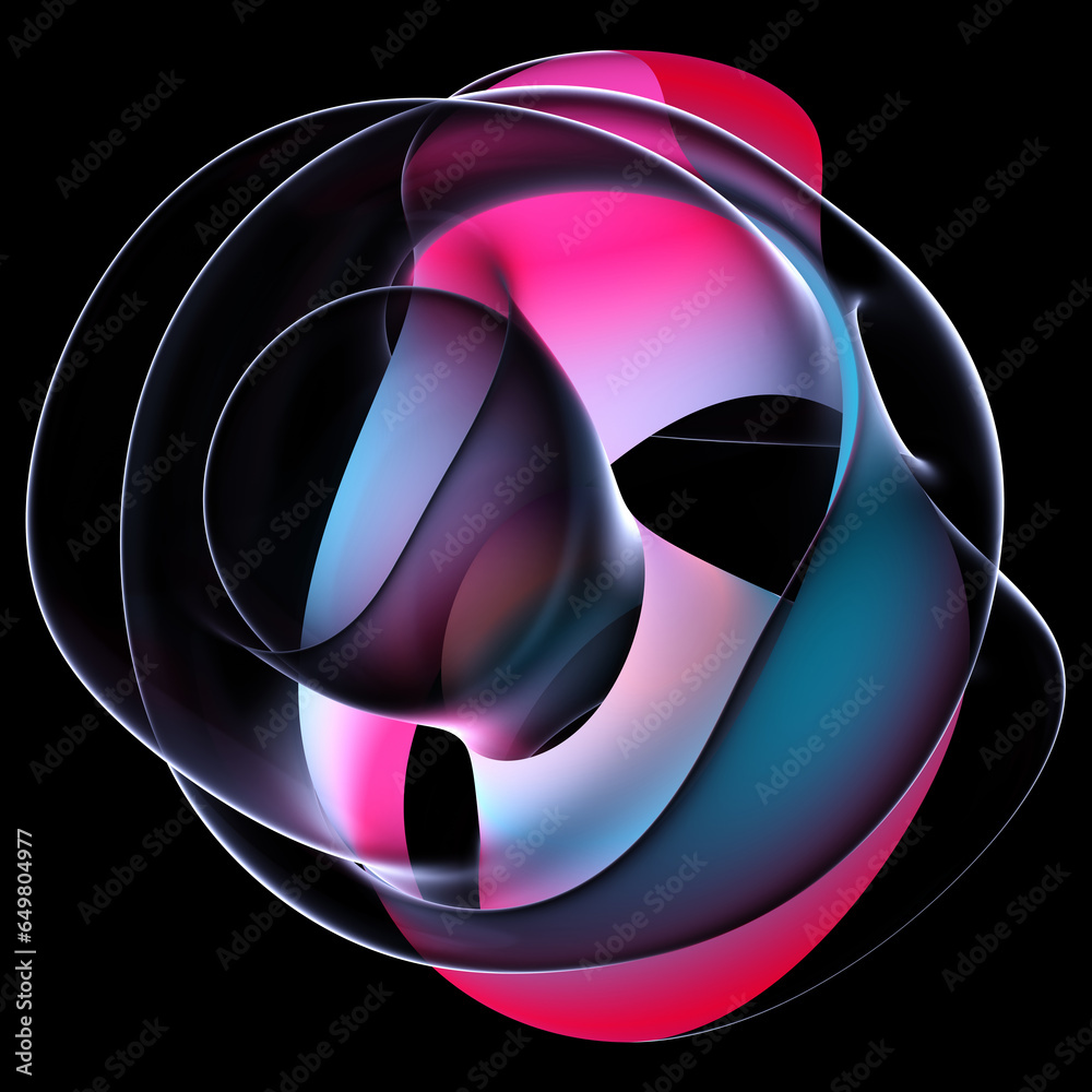 3d render of abstract art of surreal 3d ball or sphere in curve wavy ...