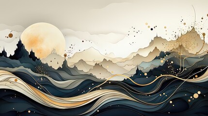 Minimalist Boho Elegance: Abstract Black, White, Beige, Blue, Gold, and Grey Art Vector. Generative AI 6