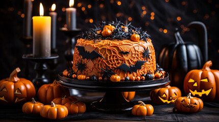 Canvas Print - Halloween cake with pumpkins and chocolate