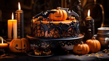 Poster - Halloween cake with pumpkins and chocolate