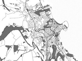 greyscale vector city map of scarborough in the united kingdom with with water, fields and parks, an