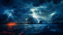 Thunderstorms Unleashing Over Vast Oceans, Nature's Electrifying Show Of Force