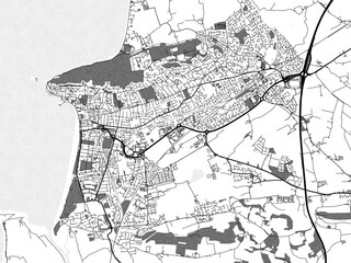 greyscale vector city map of weston-super-mare in the united kingdom with with water, fields and par