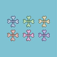 Poster - Pixel art sets of halloween bones with variation color item asset. simple bits of bones on pixelated style 8bits perfect for game asset or design asset element for your game design asset