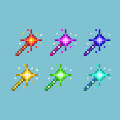 Poster - Pixel art sets of witch magic wand with variation color item asset. simple bits of magic wand on pixelated style 8bits perfect for game asset or design asset element for your game design asset