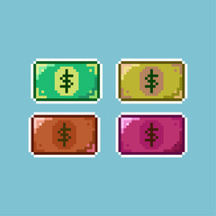 Fototapete - pixel art sets of business currency with variation color item asset. simple bits of paper currency o