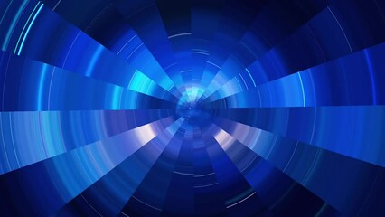 Wall Mural - colorful blue rotating blades abstract glowing circle, tunnel background
