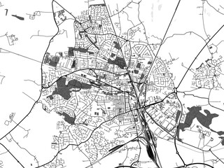 greyscale vector city map of crewe in the united kingdom with with water, fields and parks, and road