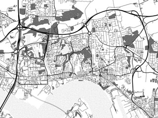 greyscale vector city map of grays in the united kingdom with with water, fields and parks, and road