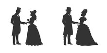 Victorian Man And Woman Silhouette. Vector Illustration.