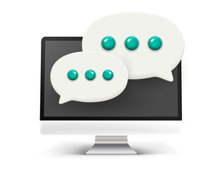 Poster - Modern computer monitor with speech bubbles. Web conversation concept. 3d vector banner 