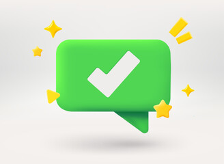 Aufkleber - Green speech bubble with check mark. 3d vector illustration
