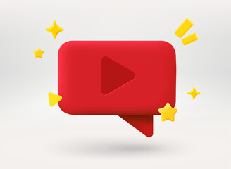 Aufkleber - Red speech bubble with playback symbol. 3d vector illustration
