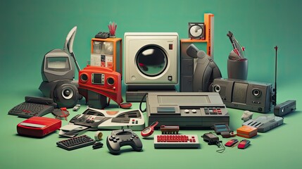 90s Gadgets 3d illustration, generative ai