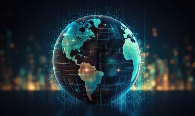 Wall Mural - trading globe with digital icons and charts generative ai