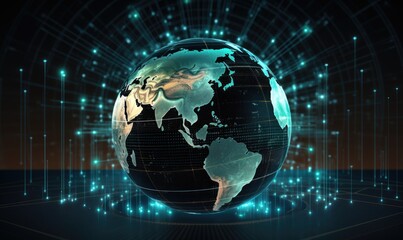 Wall Mural - trading globe with digital icons and charts generative ai