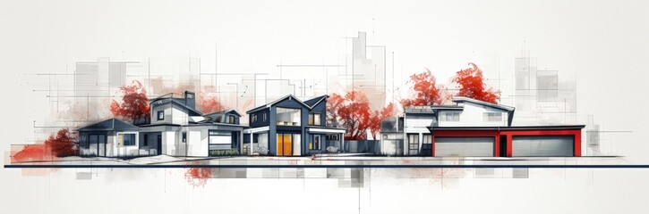 Modern house facade illustration, contemporary architecture concept. Generative AI