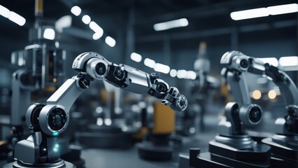 Smart industry robot arms for digital factory production technology showing automation manufacturing