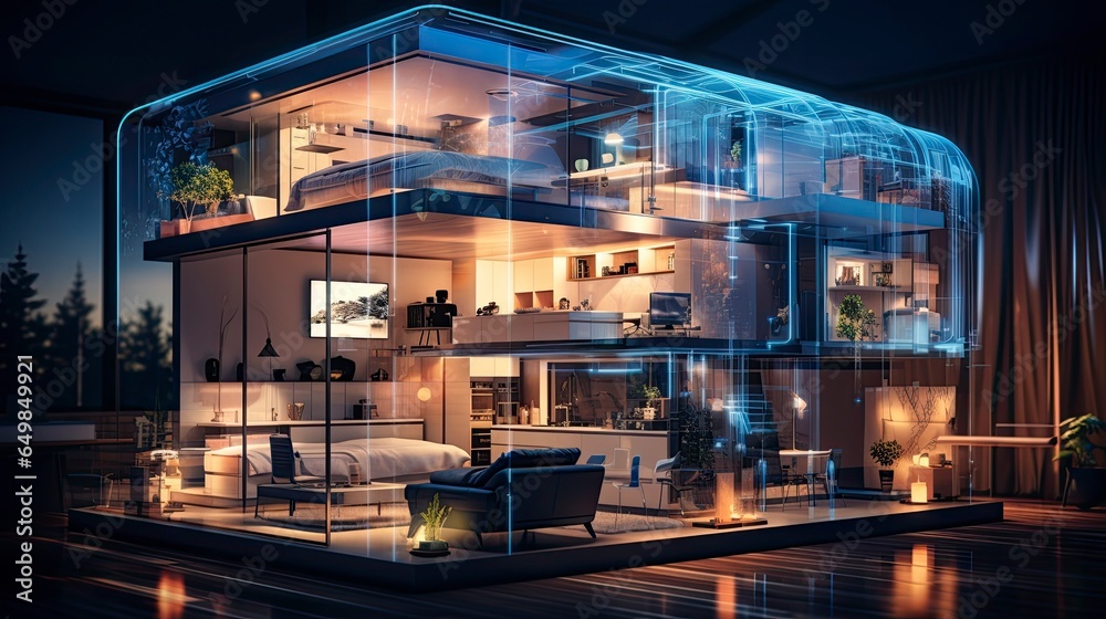 Interior home with ai IoT digital, Generative AI Stock Photo | Adobe Stock