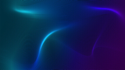 Poster - abstract wavy dynamic glowing lines background, science tech digital decorative background