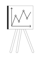 Poster - Presentation whiteboard with graphs charts black and white 2D cartoon object. Company profit report isolated vector outline item. Standing white board in office monochromatic flat spot illustration
