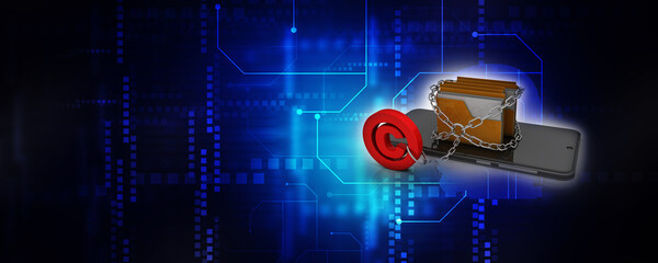 Poster - 3d rendering mobile folder storage with copyright lock
