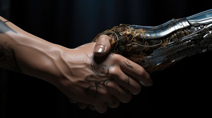 Aufkleber - Shake hands, One belonging to a robot and the other to a human.