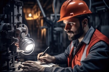 Poster - Engineer working at industry factory.