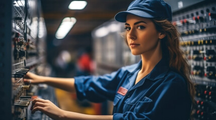 Aufkleber - Professional engineer woman is checking and maintenance machine in factory, Quality control.