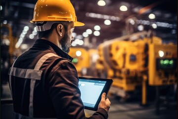 Aufkleber - Engineer using digital tablet checking on monitoring system software at smart factory automotive industrial.